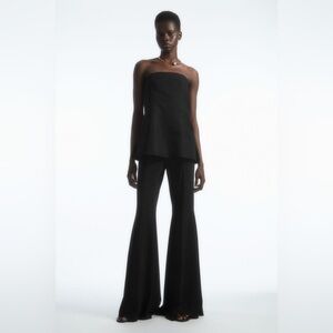 NWT COS Pintucked Black Flared Legs Black Trousers Pull On Pants Size XS